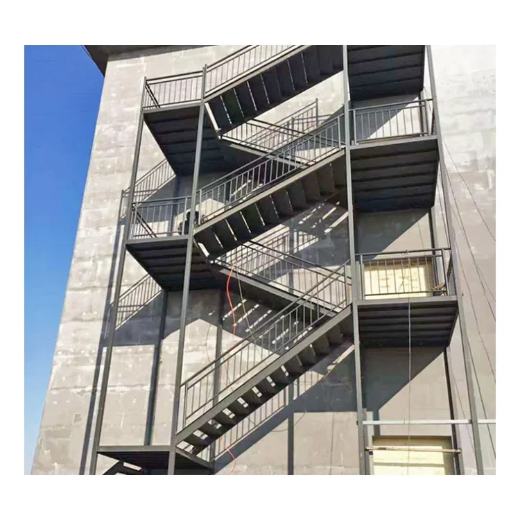 International standard exterior prefabricated mild steel stairs /outdoor metal fire escape stairs