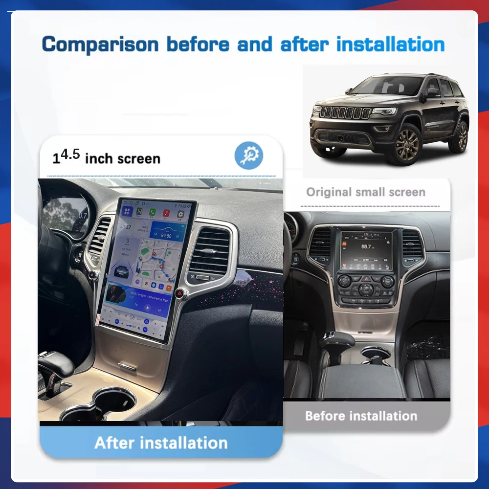 Android 15 For Jeep Grand Cherokee 2014-2020 Car Multimedia Video Player GPS Navigation Radio 8Core CarPlay 4G AC Screen