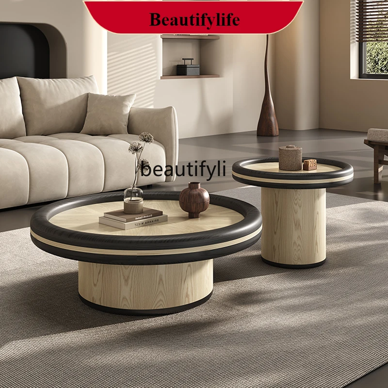 

Italian minimalist solid wood coffee table designer high-end art round tea table living room home wabi-sabi coffee table G1218