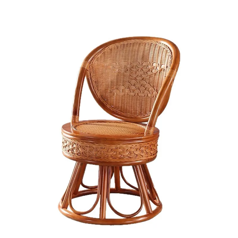 Balcony bamboo chair set, rotating chair with backrest, single bamboo woven small rattan chair, coffee table, table chair, woven