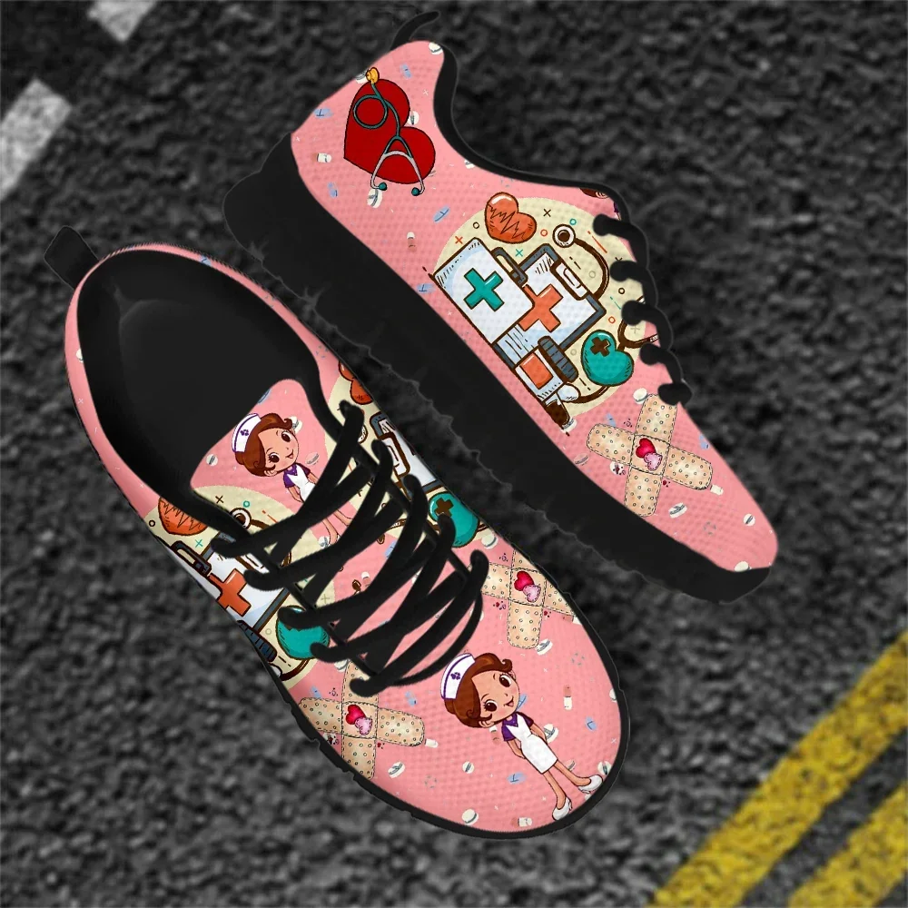 Women's Nurse Sneakers Medical Print Flat Shoes for Female Nurse Girls Cartoon Pattern Footwear Zapatos Enfermera