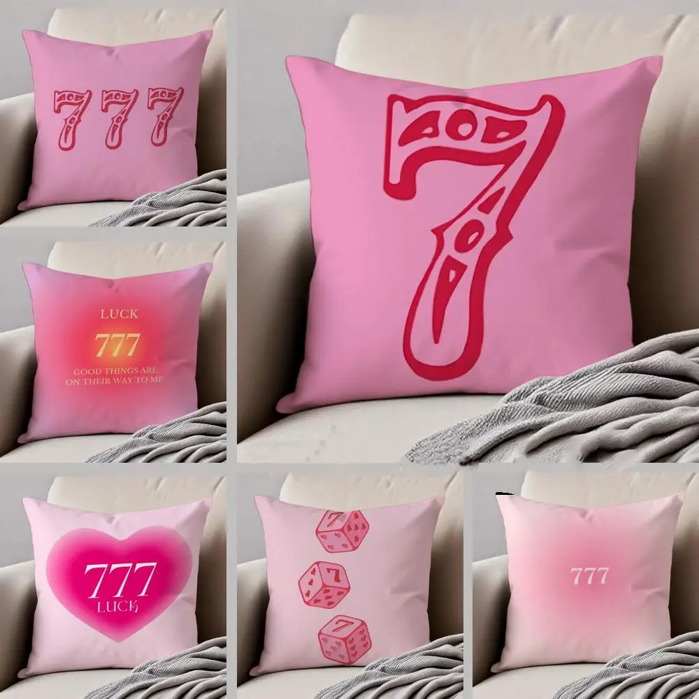 Fashion Minimal Pink lucky number 7 Cushion Cover Linen Pillow Case Soft Breathable Protective Couch Room Decoration