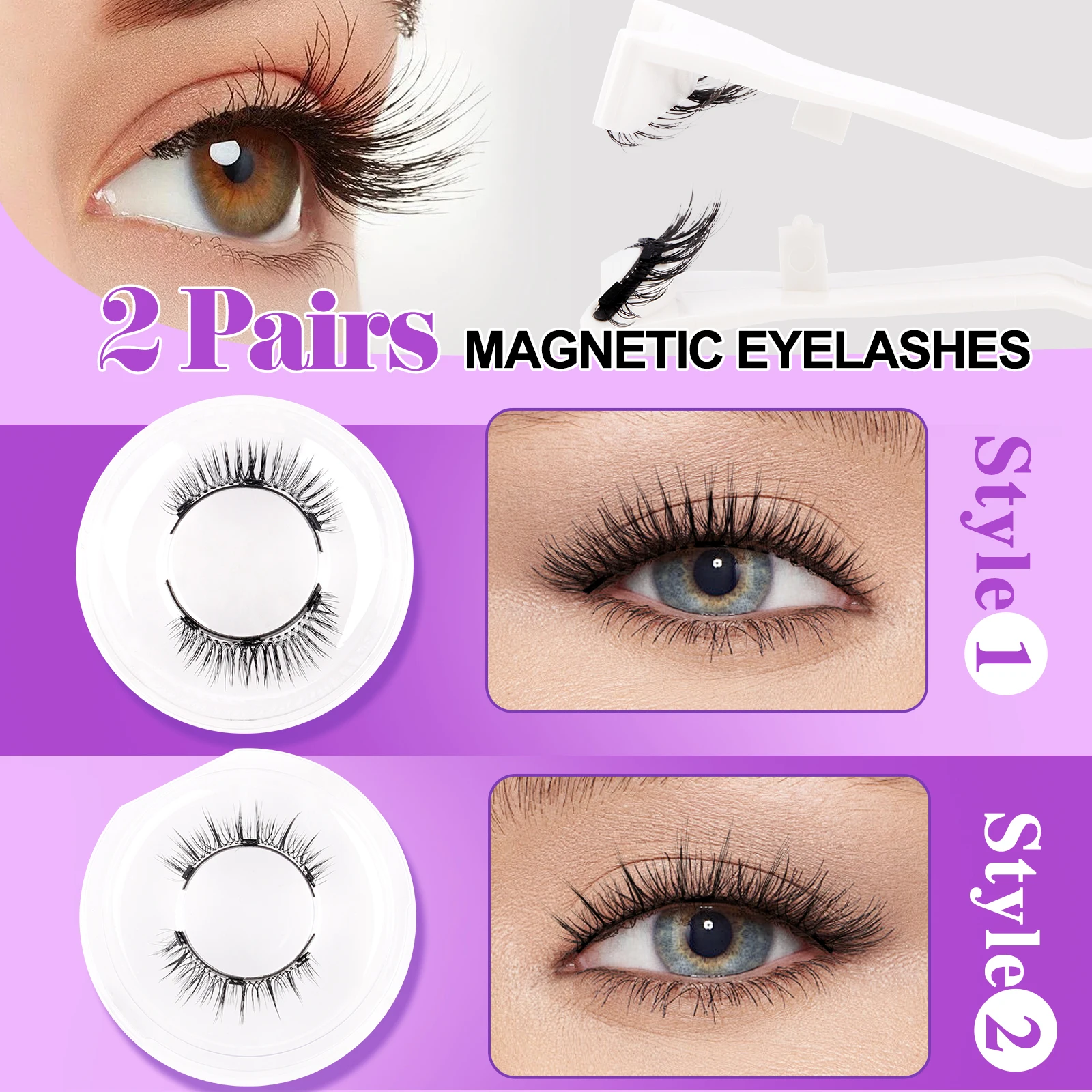 Wendy Lashes Cílios Magnéticos 2 Pares de Cílios de Vison 3D Feitos à Mão Conjunto de Cílios Postiços Reutilizáveis Natural Longo Maquiagem de Cílios Postiços