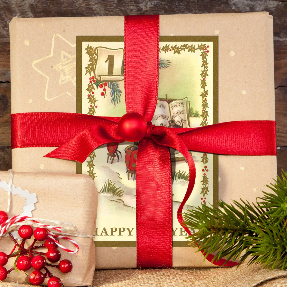 12pc 골동품 새해 복 많이 받으세요 엽서 세트, 아기와 시계가 포함된 빈티지 크리스마스 인사말 카드, 친구와 가족을 위한 휴일 선물