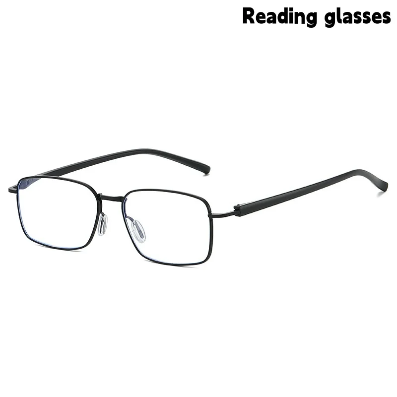 Square Portable Metal Eyeglass Frame for Men, Business Style Reading Glasses for Middle-Aged and Elderly