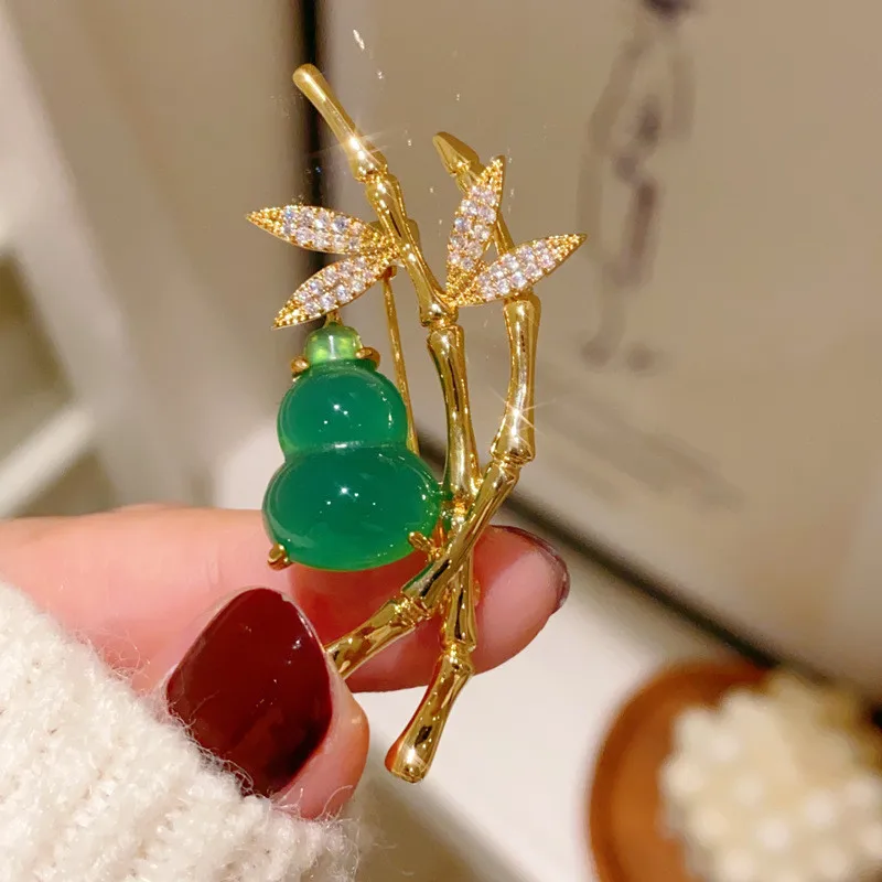 

CC Vintage Brooches Bamboo Shape Cheongsam Pins Full of Zirconia Chinese Style Coat Pin Cardigan Shawl Buckle Decorate Gift B274