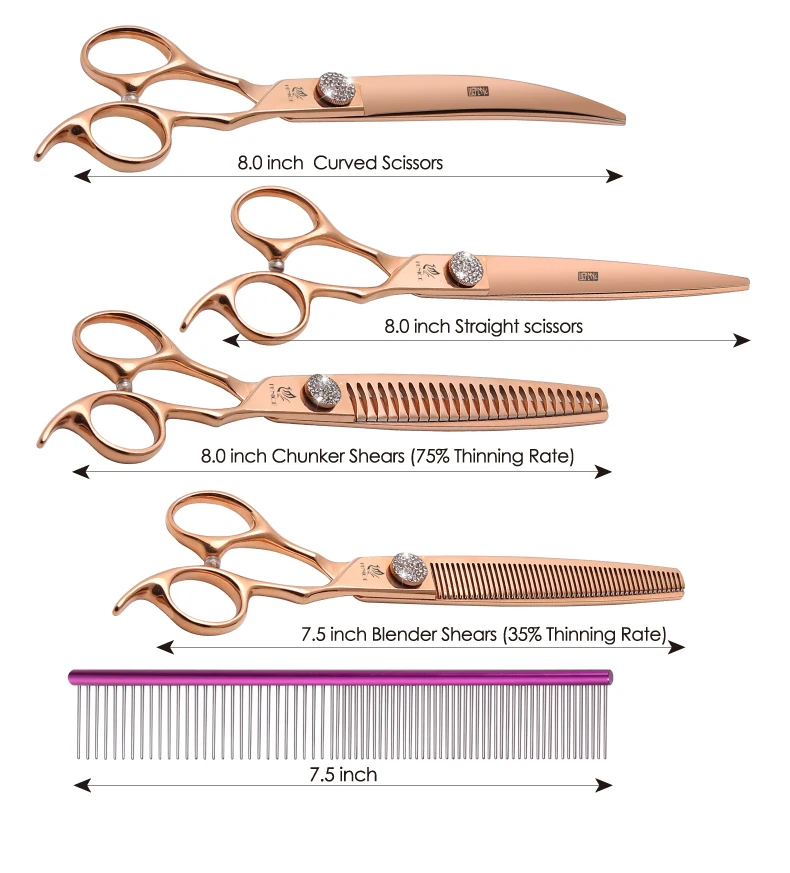 Fenice JP440C Tierpflege-Scherenset 7/7,5/8 Zoll Gerade Gebogene Effilierscheren für Hundefriseure – Detail 18