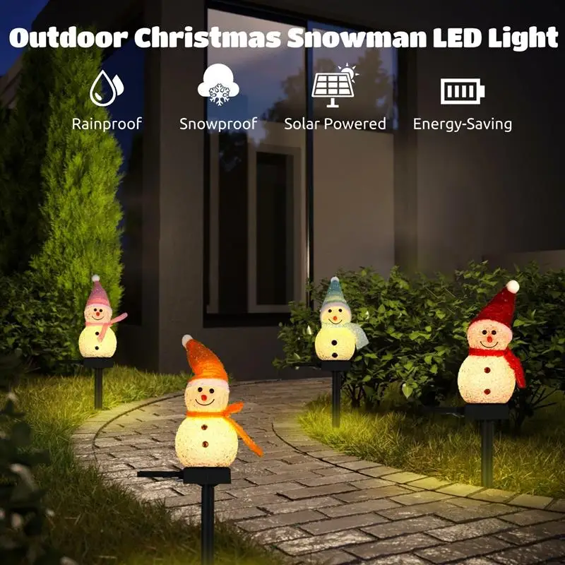 

4Pcs Solar Snowman Light Decor Solar Christmas Stake Light Waterproof Solar Powered Garden Snowman Lights Christmas Yard Decor