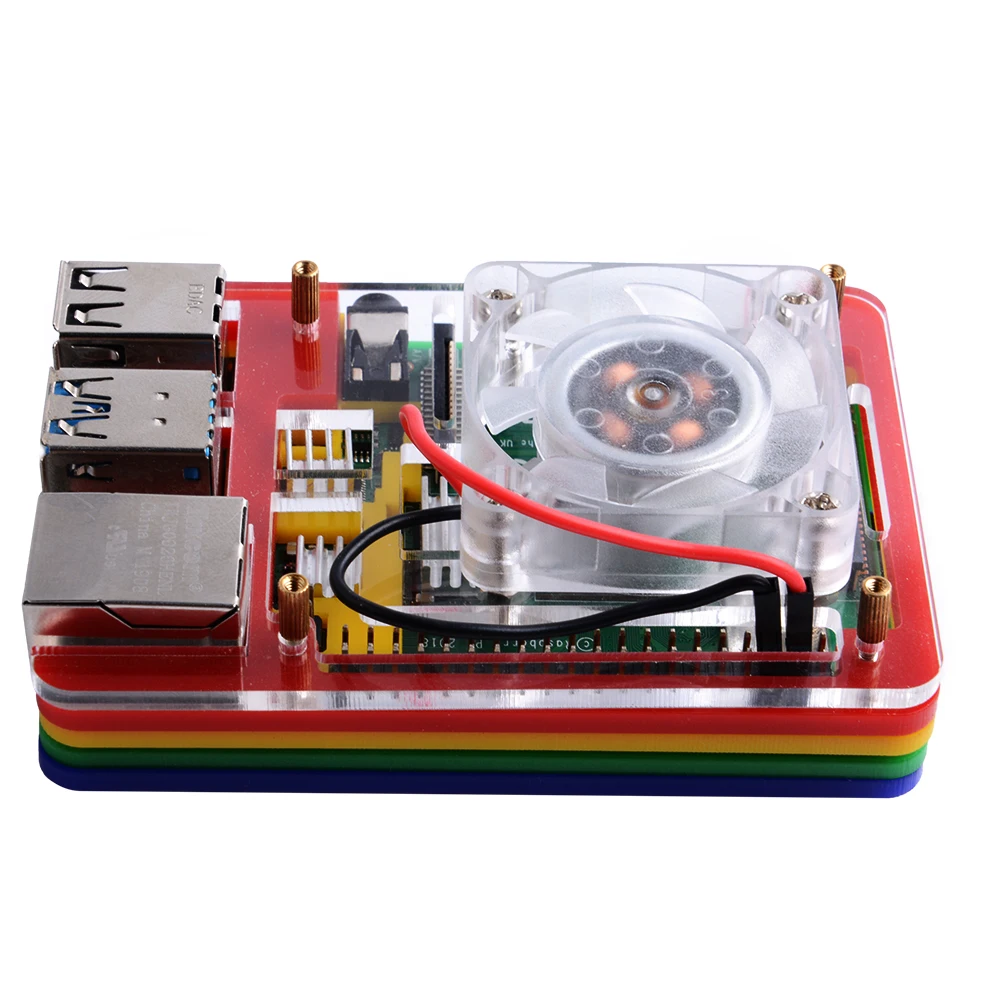 52Pi New! 5-Layer Acrylic Transparent ( Clear & Black ) / Black / Colorful Case with Cooling Fan for Raspberry Pi 4 B ICE TOWER