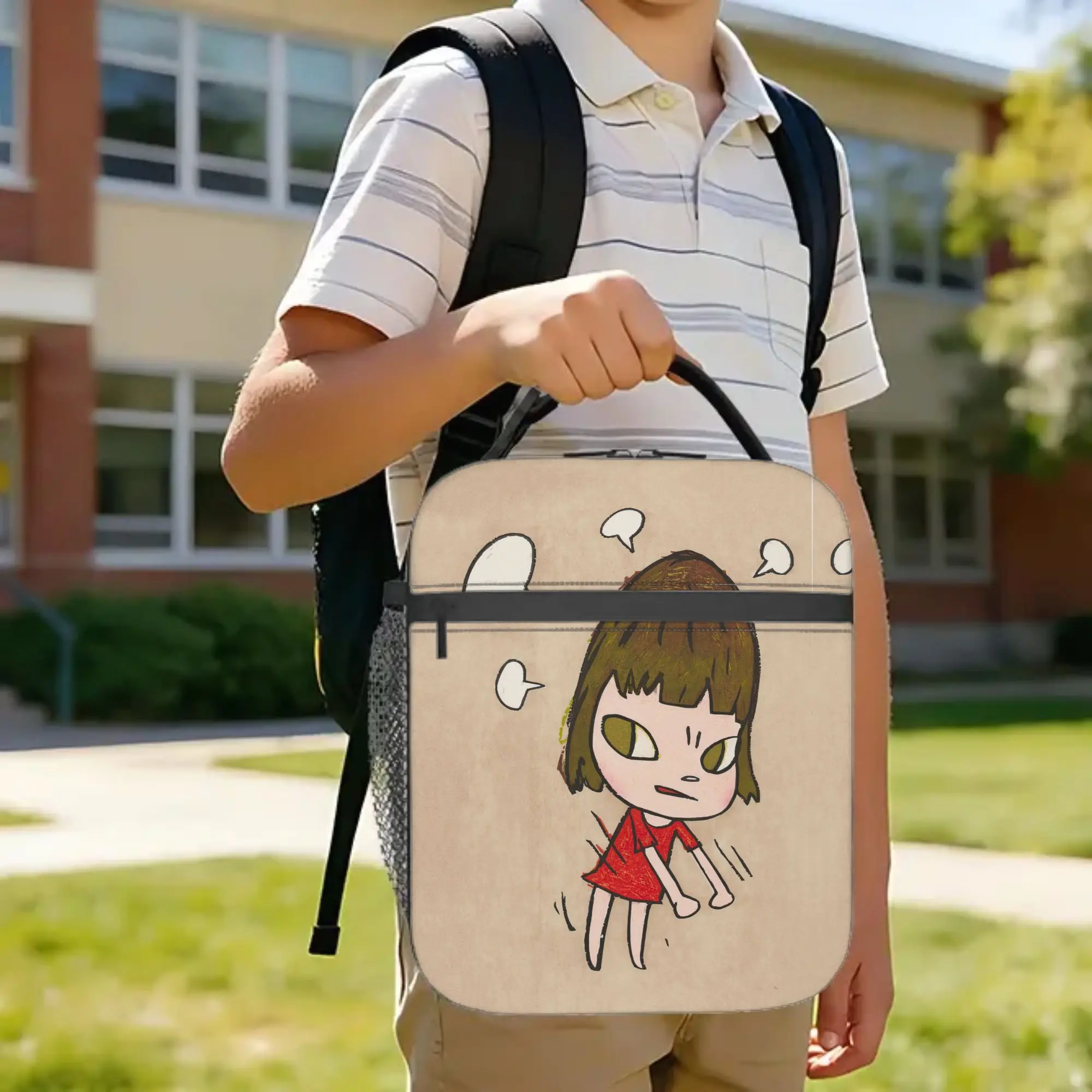 Yoshitomos Nara Pissed Off Insulated Lunch Bags High Capacity Cartoon Art Reusable Thermal Bag Tote Lunch Box Work  Picnic