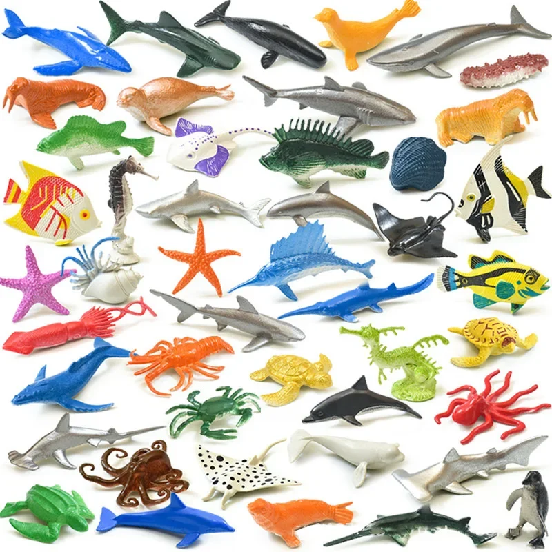 46Pcs Mini Sea Life Animals Octopus Whales Walruses Sharks Lifelike Ocean Marine Model Action Figures Kids Collection Toys Gifts