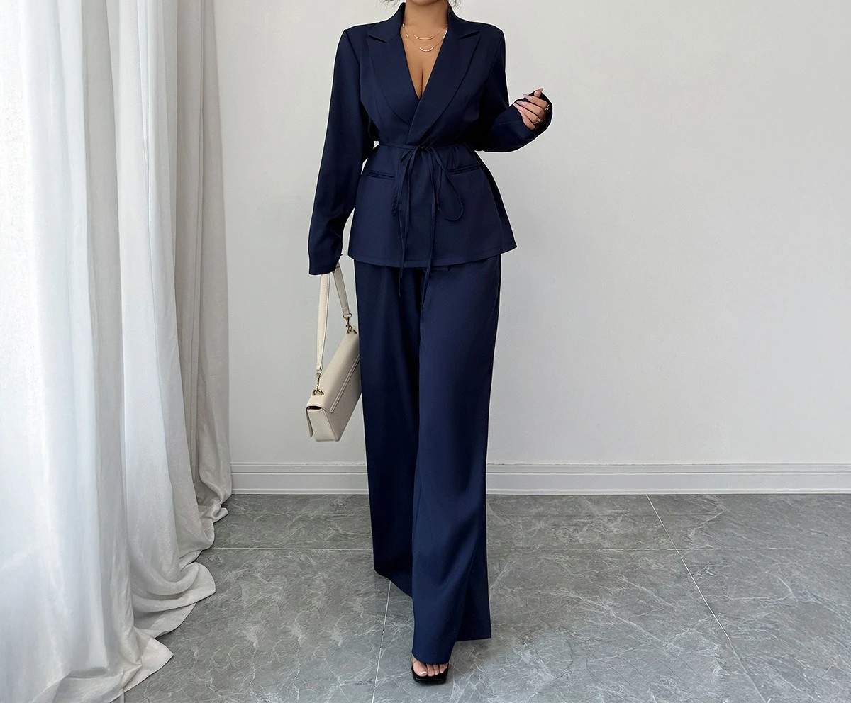 طقم بدلة كاجوال بنمط مستقيم الساق مكون من قطعتين للملابس النسائية لخريف وشتاء 2025 #2