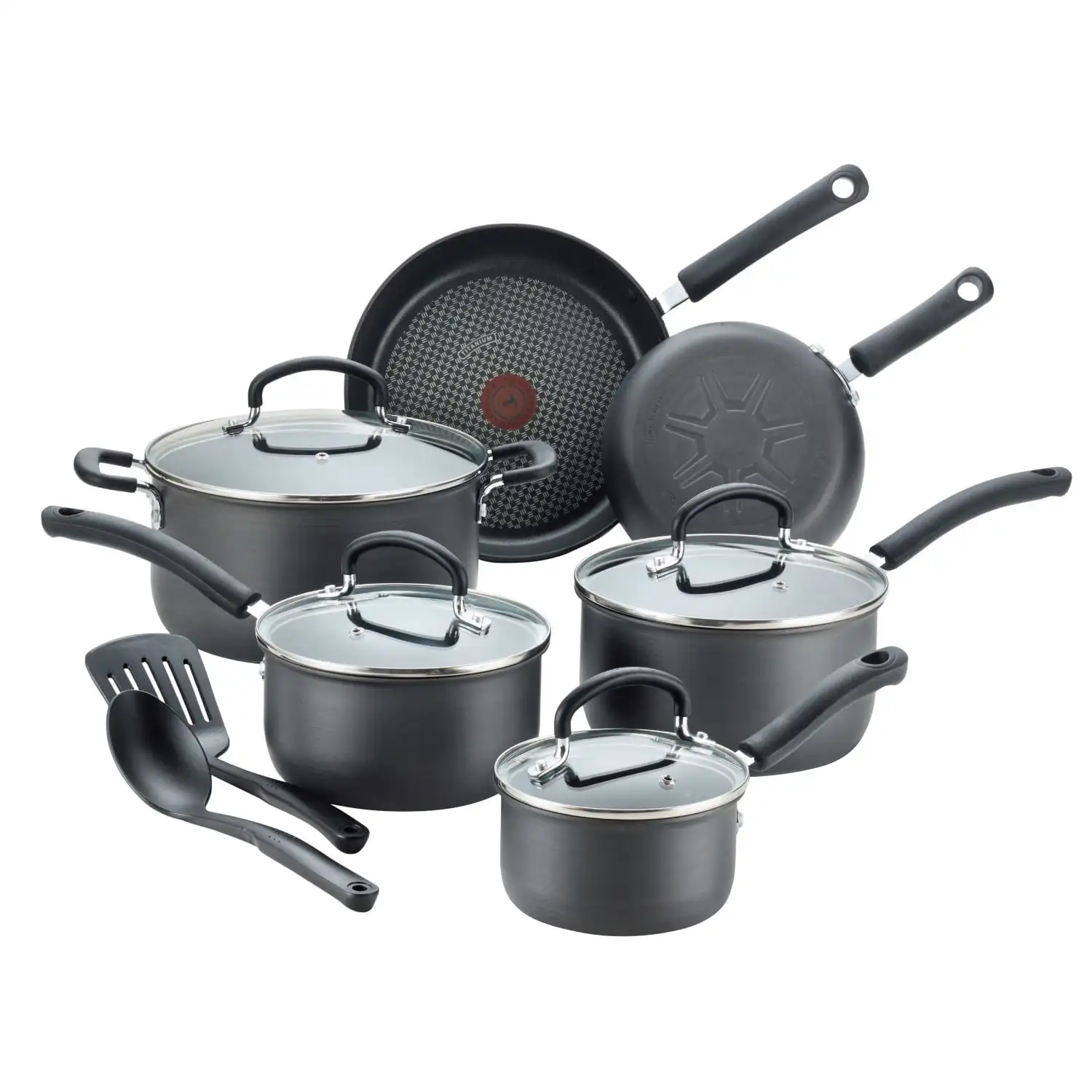 

Hard Anodized Titanium Nonstick Cookware, Piece Set, Grey Pan properly preheated for all stove tops