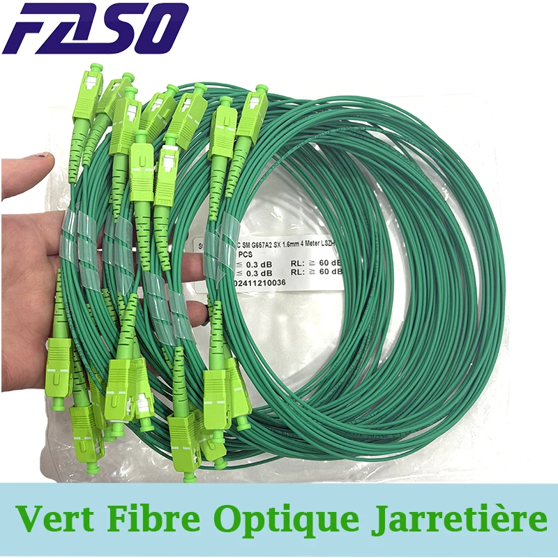 

50Pcs SC/APC to SC/APC Green Fiber Optic Patch Cable G657A2 Single mode Simplex FTTH Fiber Optical fiber Garter Indoor Optical