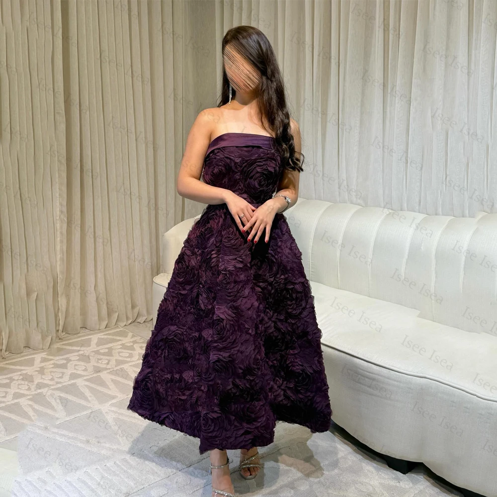 

Customized Flowers Strapless Evening Dresses Ankle Length A-Line Arabin Luxuries Prom Gowns Dubai Formal Occasion Dresses 2026