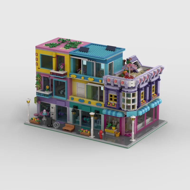 2544 ピース クリエイティブ ストリート モジュラー セット: コーヒー ショップ、ヘアサロン、スーパーマーケット、デュプレックス アパート、あなたの理想的な都市ストリートを構築