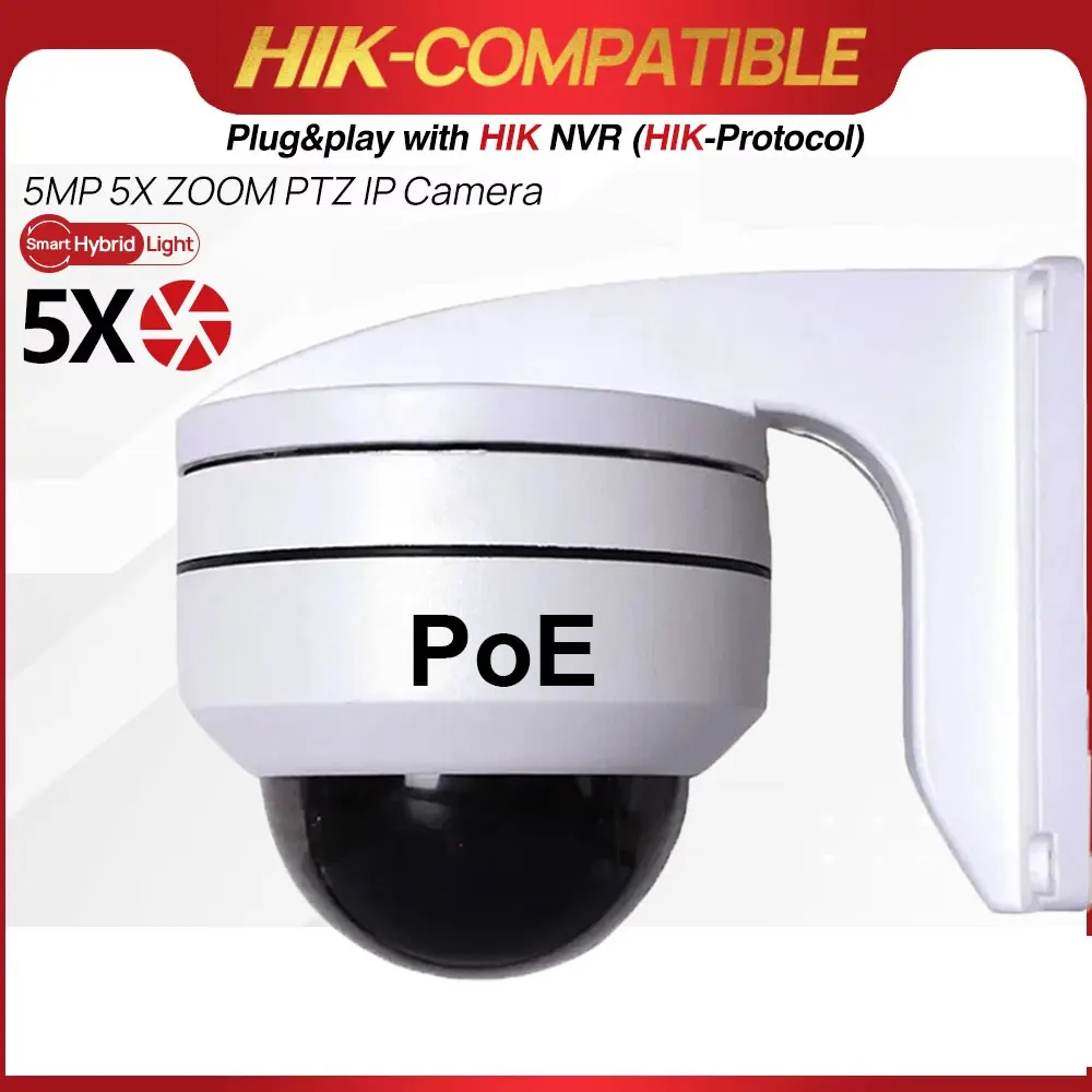HD 5MP PTZ POE Netzwerkkamera für Außenbereich mit 5-fach Optischem Zoom, Dome-Sicherheits-IP-Kamera, Nachtsicht Hikvision-Kompatibel