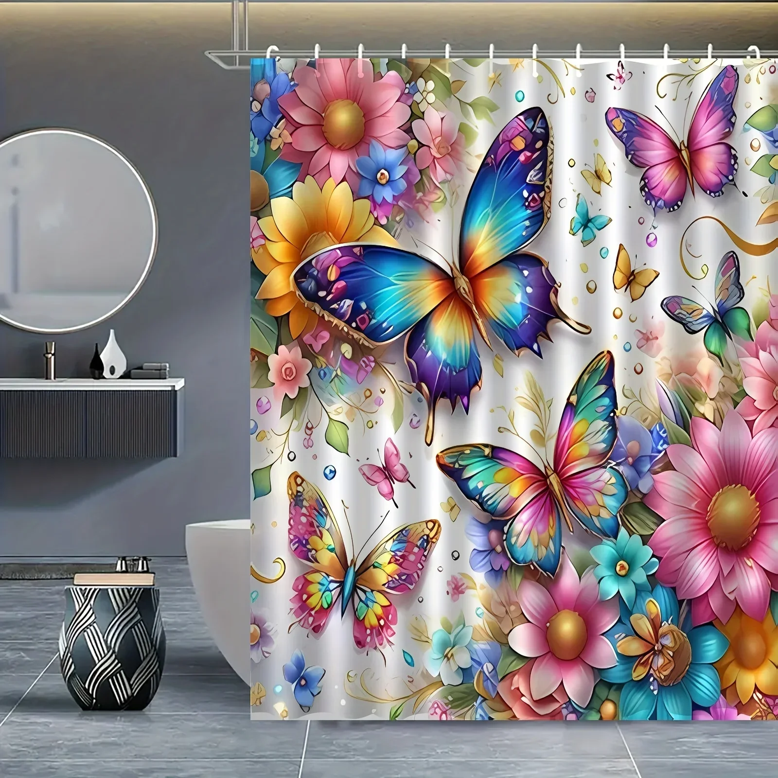 

Butterfly print shower curtain Family bathroom decoration Polyester fabric bathtub curtain Bathroom partition room decoration
