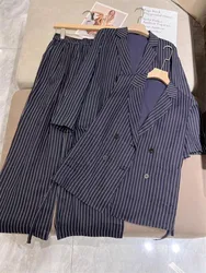 2024 B*C Spring Summer Striped Clashing Blazer Vest Wide Leg Pants 3 Piece Set  Female Clothing