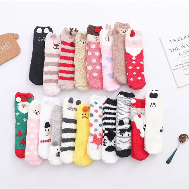 

Fuzzy Socks Women Dog Cat Panda Winter Ladies Floor Warm Plush Comfy Funny Cute Kawaii Fluffy Short Slippers Sock Sleeping Furry