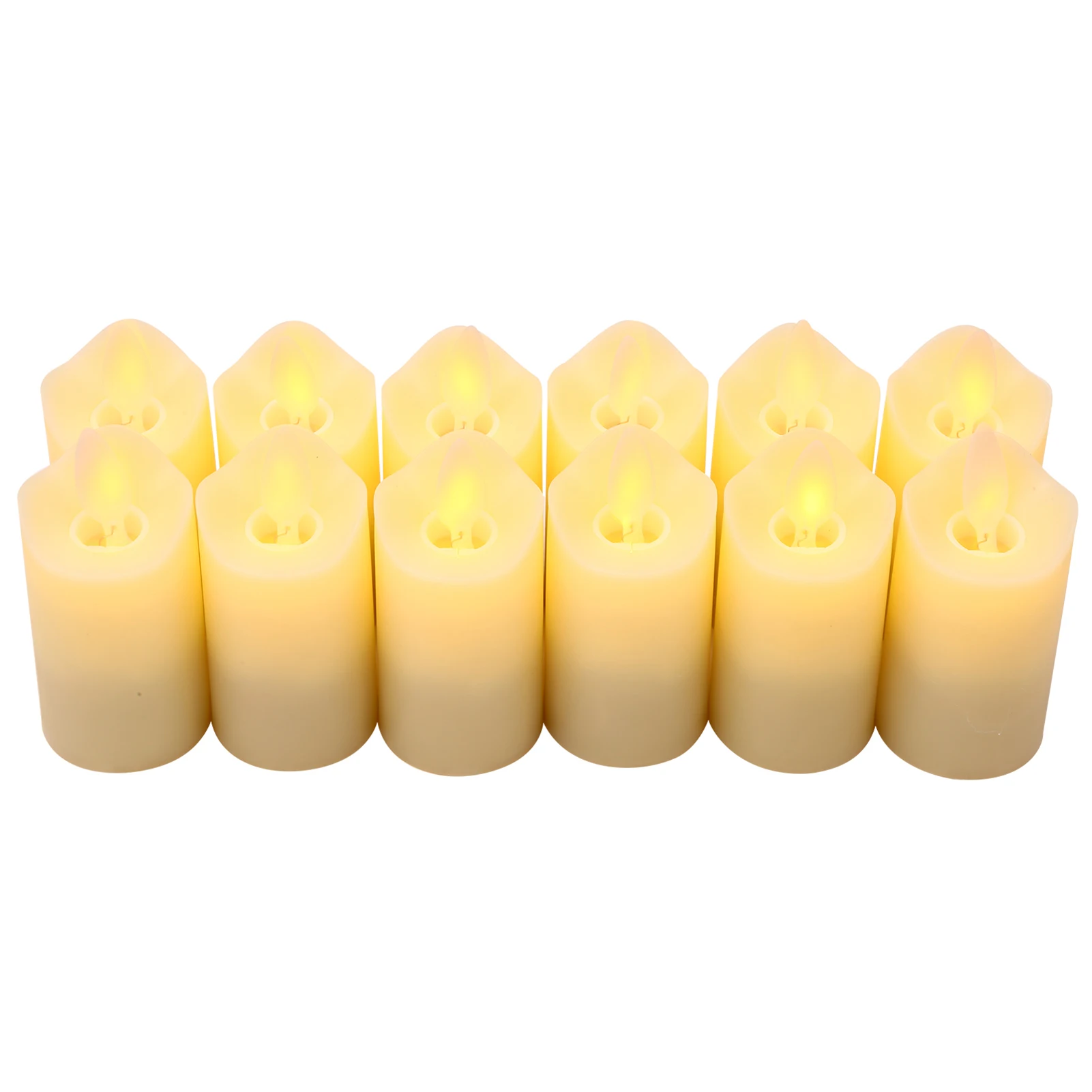 12 PCS Rechargeable Flameless Candles Realistic Warm Yellow LED Cordless Pillar Candles Electric Candle Lights with Flickering