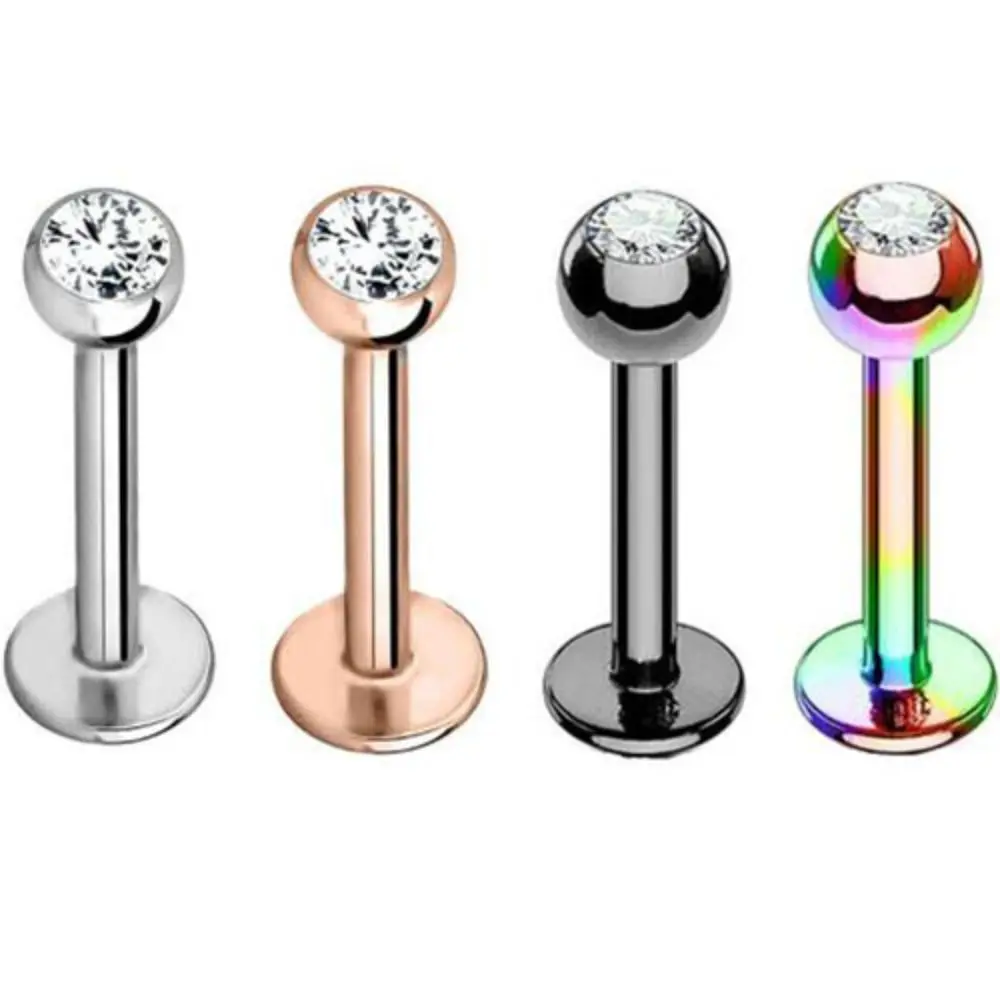 Set with Diamonds Gem Lip Stud Hot Sale Stainless Steel Piercing Nose Stud Gem Ear Ring Nose Lip Ear