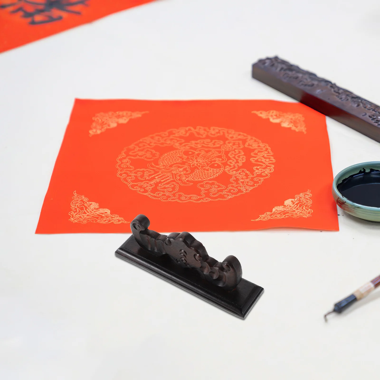 

Wooden Bamboo Flute Stand Desktop Display Holder Intricate Relief Craftsmanship Stable Structure Multi-Use Pen Rest