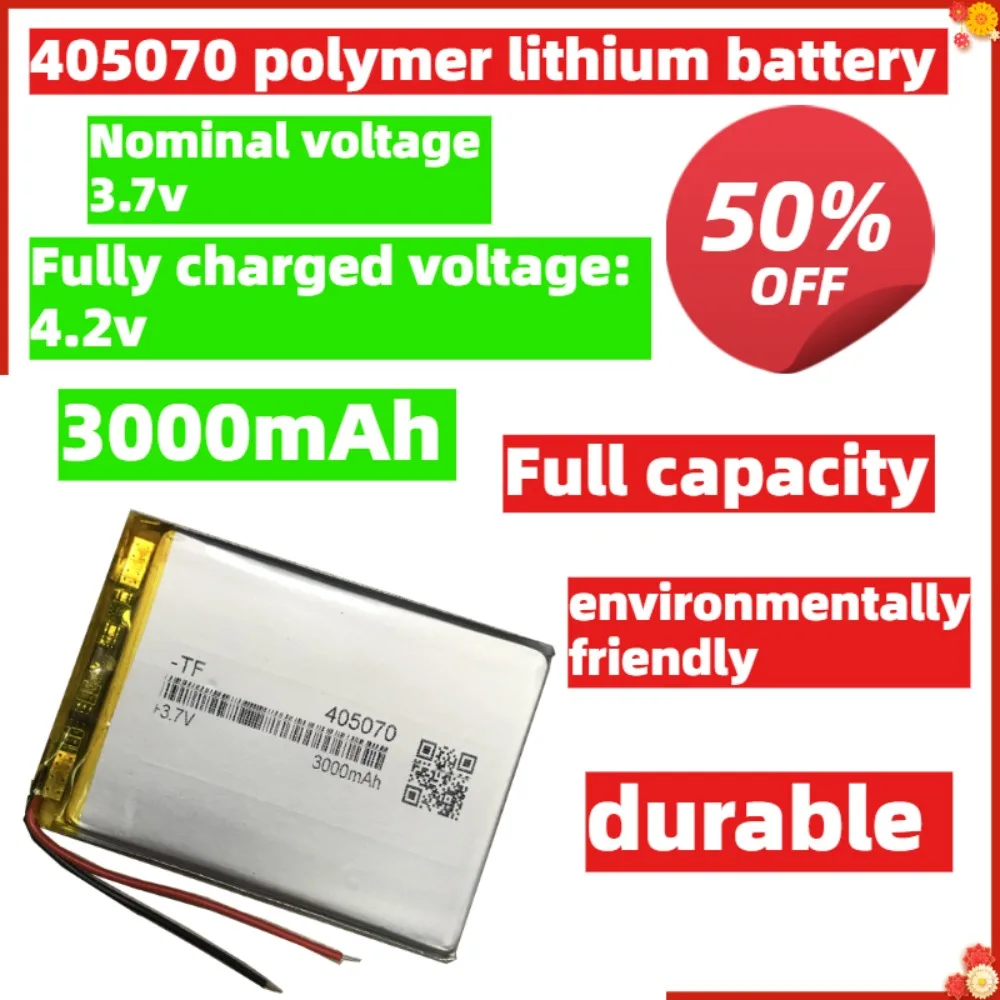 

405070 3.7V 3000mAh 11.1Wh Polymer Li Lithium Lipo Battery For GPS LED Light PAD MID Portable Tablet PC