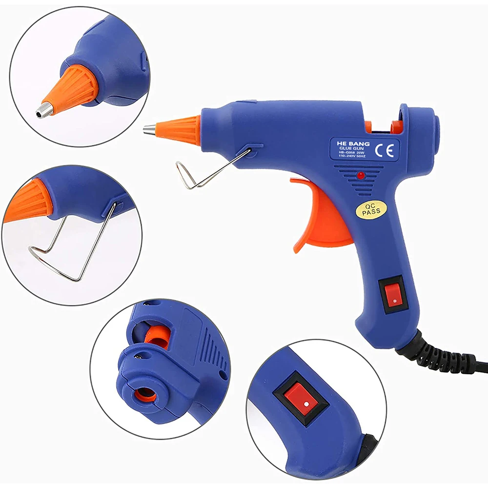 1 Set Blue Mini Hot Melt Glue Gun 20W with 30pcs Glue Gun Stick for Crafts