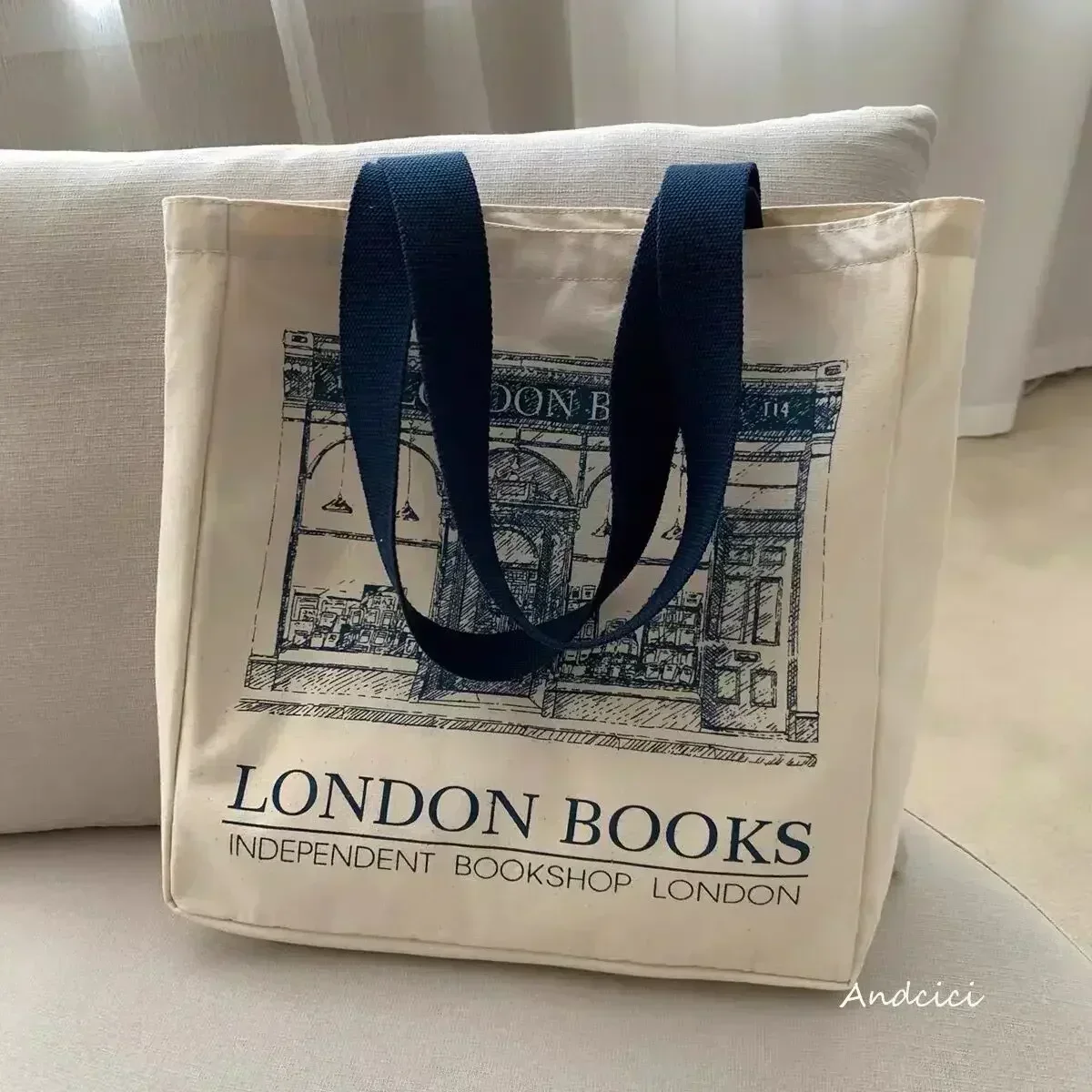 Bolso de hombro de lona para mujer, bolsa de gran capacidad con estampado de libros de Londres, SFE4