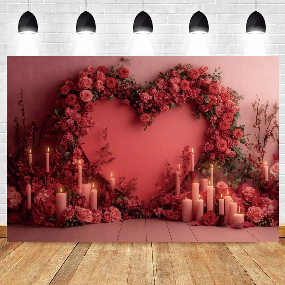 Valentine's Day Photography Backdrop Love Heart Flowers Stand Candles Propose Engagement Bride Portrait Wedding Photo Background