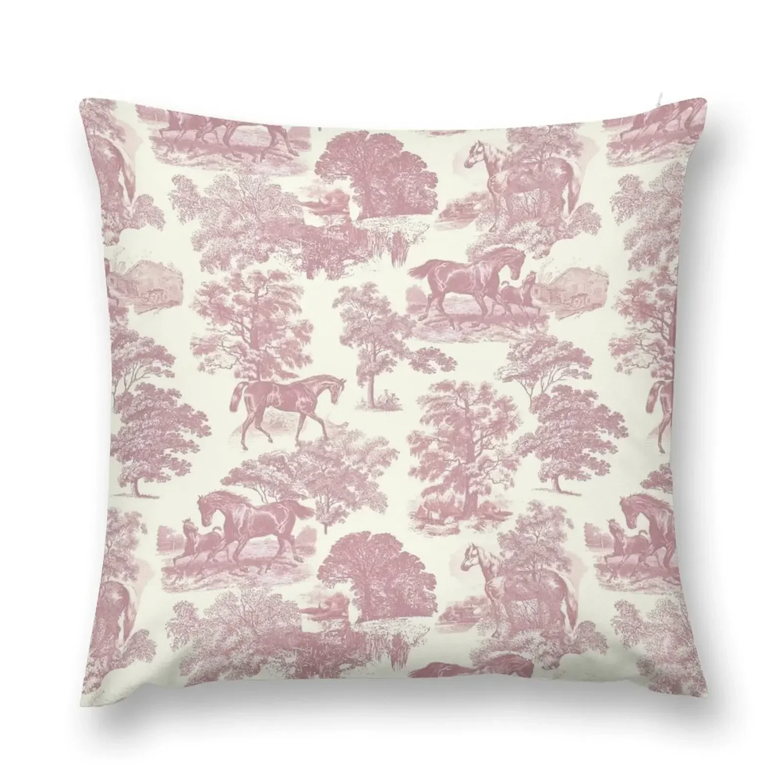 

Classy Elegant Rustic Pink French Country Toile Horses Throw Pillow Cushions Bed pillowcases Decorative Cushions pillow