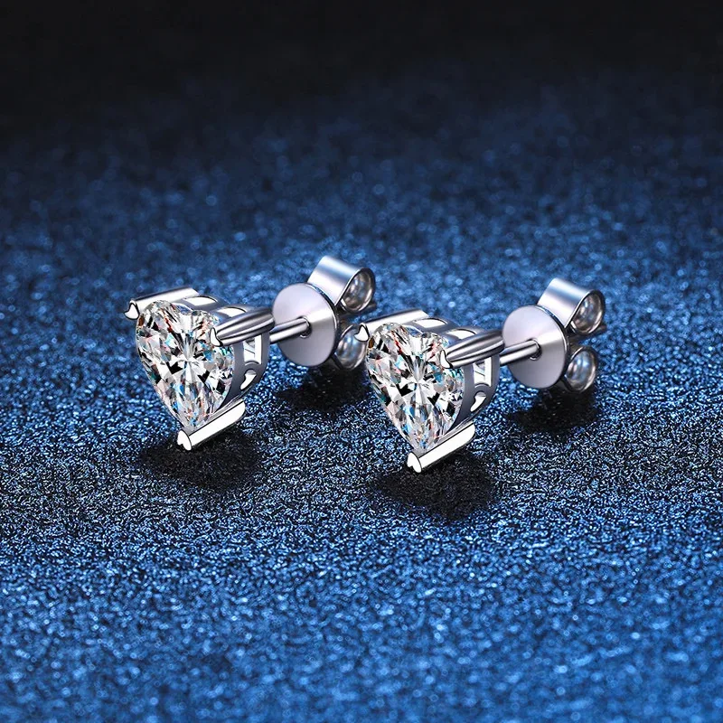 

D Color Moissanite Earrings For Women 925 Sterling Silver Sparkling Diamond Heart Shape Stud Earring Wedding Fine Jewelry