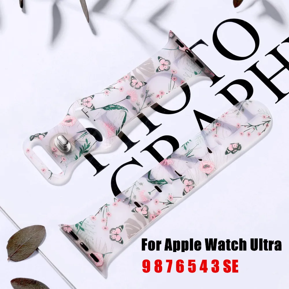 حزام الأزهار المطبوعة لساعة أبل الترا 49 مللي متر 41 42 38 45 44 40 مللي متر الفرقة سيليكون سوار ل iWatch سلسلة 9 8 7 SE 6 5 4 3