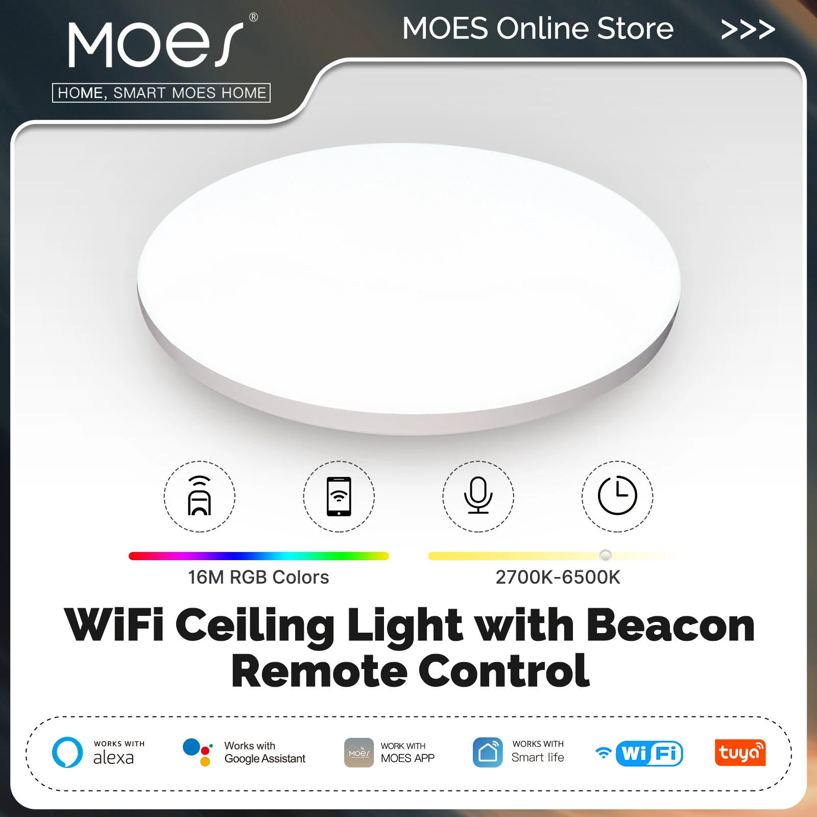 MOES Tuya WiFi Ceiling Light Smart Lamp Bluetooth With Beacon Remote Control Work With Alexa Google Home