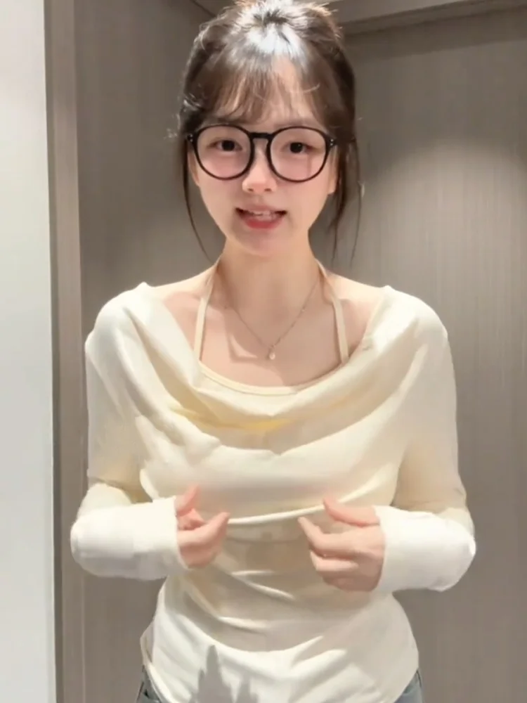 Ne pendurado longo sve camiseta feminina puro desejo witorm colarinho primavera outono emagrecimento interior wear sexy temperamento topo