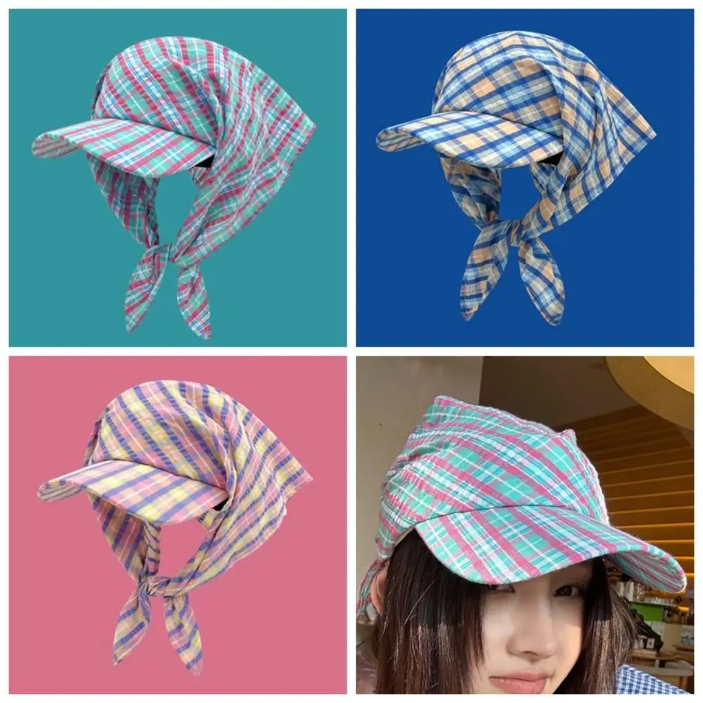 

Fashion Korean Style Headscarf Baseball Hat Plaid Dopamine Scarf Peaked Cap Sunshade Breathable Strappy Bandana Cap Travel