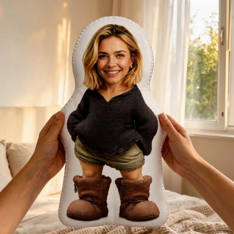 Custom Personalized Photo Face Pillow, Smiling Woman Custom Shaped Decorative Cushion, Unique Home Decor Accent for Sofa & Bedro