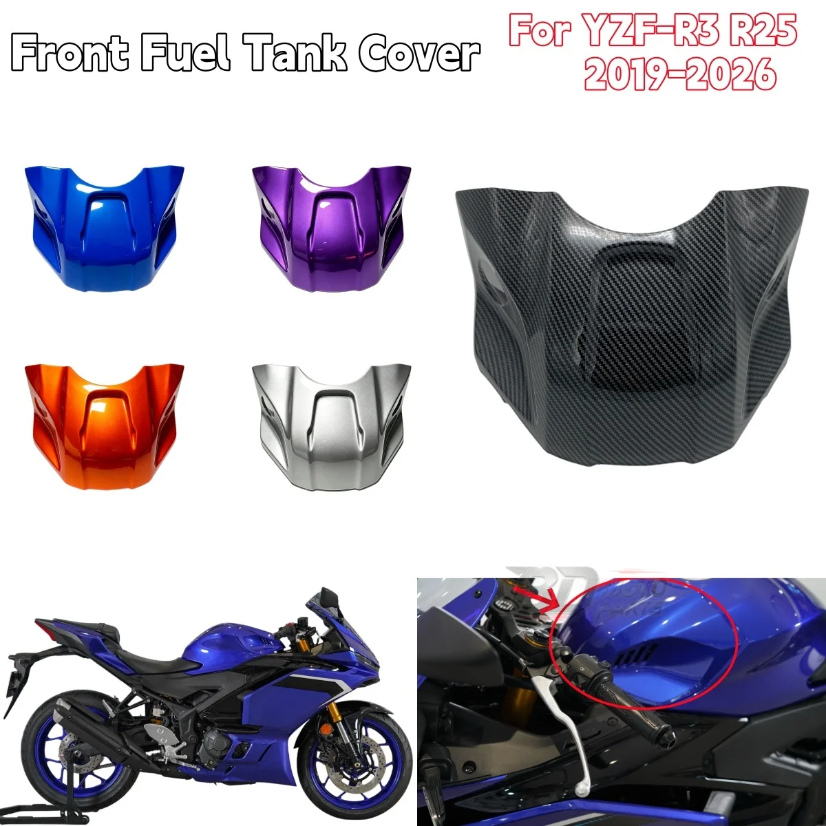 Motorcycle Gas Tank Cover Fairing Fuel Tank Front Guard Cowl Fit For Yamaha YZF R3 R25 2019 2020 2021 2022 2023 2024 2025 2026