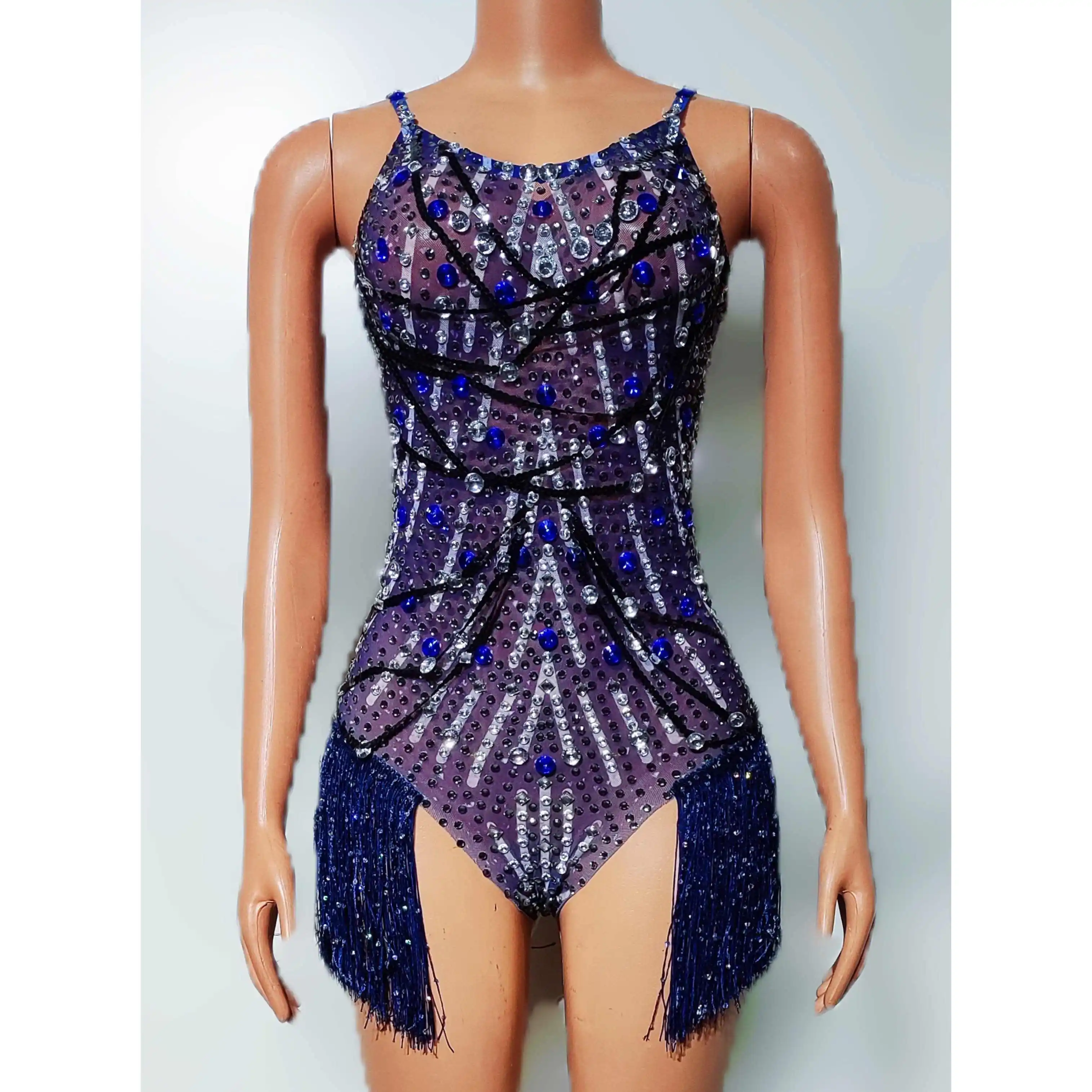 

Tassel Diamond Jumpsuit Sexy Purple Bodysuit Nightclub Bar Dj Performance Costumes Gogo Dancers Stage Wear Party Dress DN19582