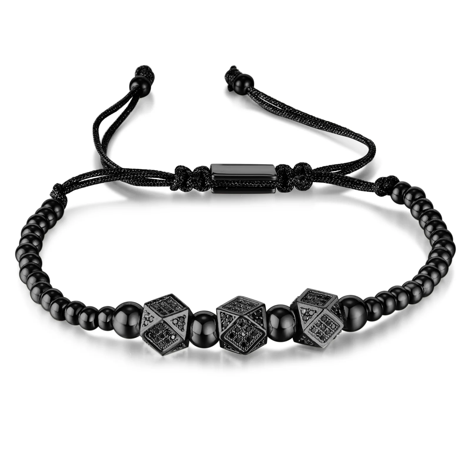 JHSL Men Rope and Stainless Steel Statement Bracelets Bangles Size Adjustable Black Hand Chain Father Gift Fashion Male Jewelry