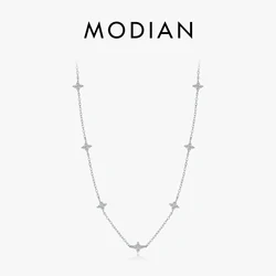 MODIAN 925 Sterling Silver Exquisite Four Leaf Clover Zircon Necklace For Women Trendy Link Chain Charms Stackable Fine Jewelry