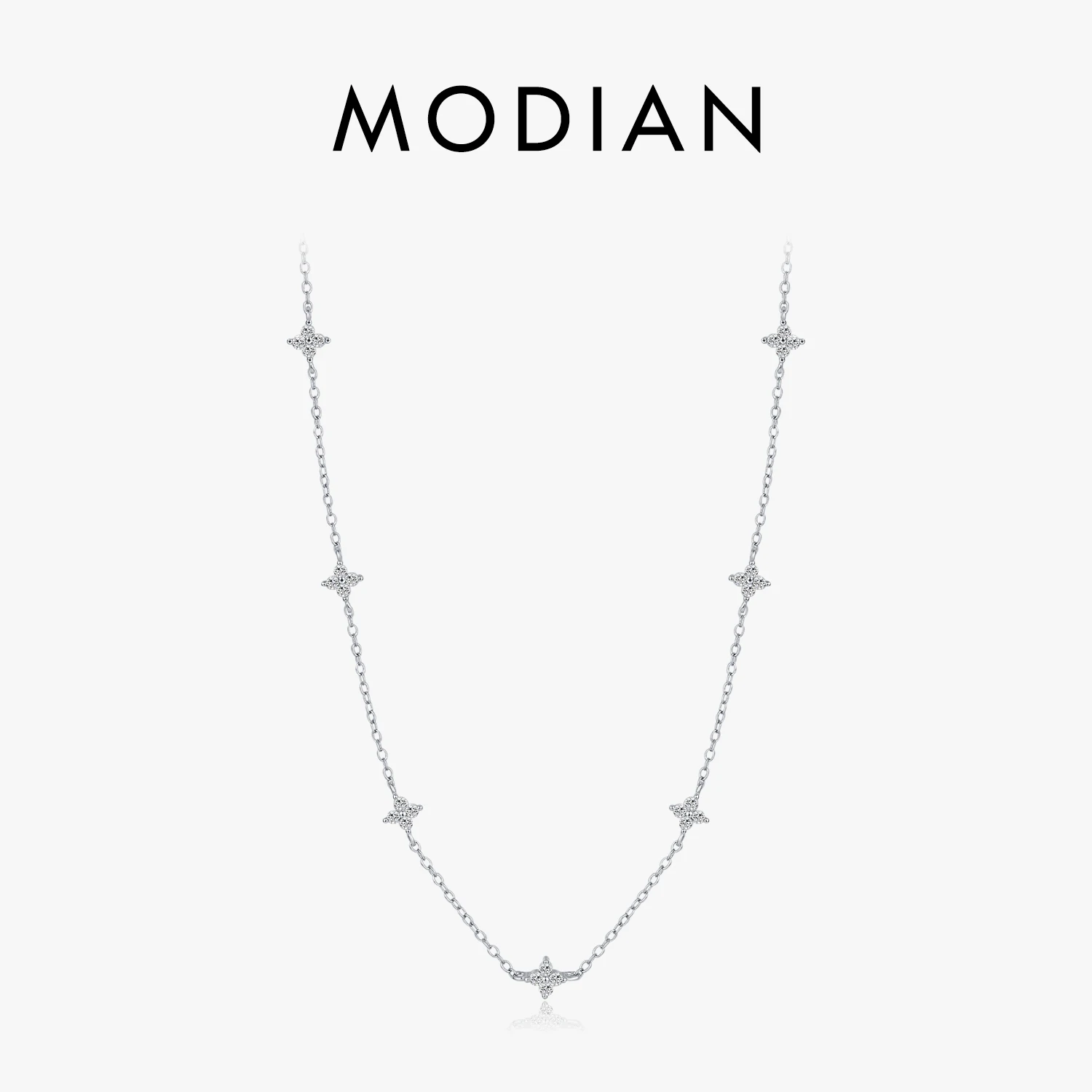 MODIAN 925 Sterling Silver wykwintne czterolistna koniczyna naszyjnik z cyrkoniami dla kobiet modny Link Chain Charms możliwość układania w stosy Fine Jewelry