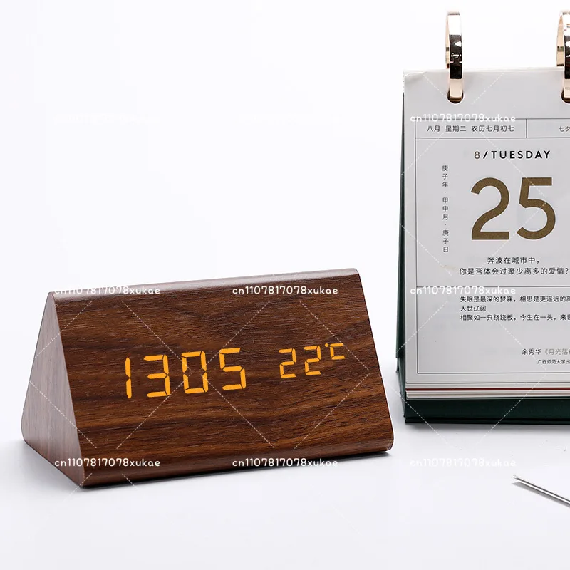 

Wooden LED electronic clock pendulum desktop digital luminous silent alarm clock