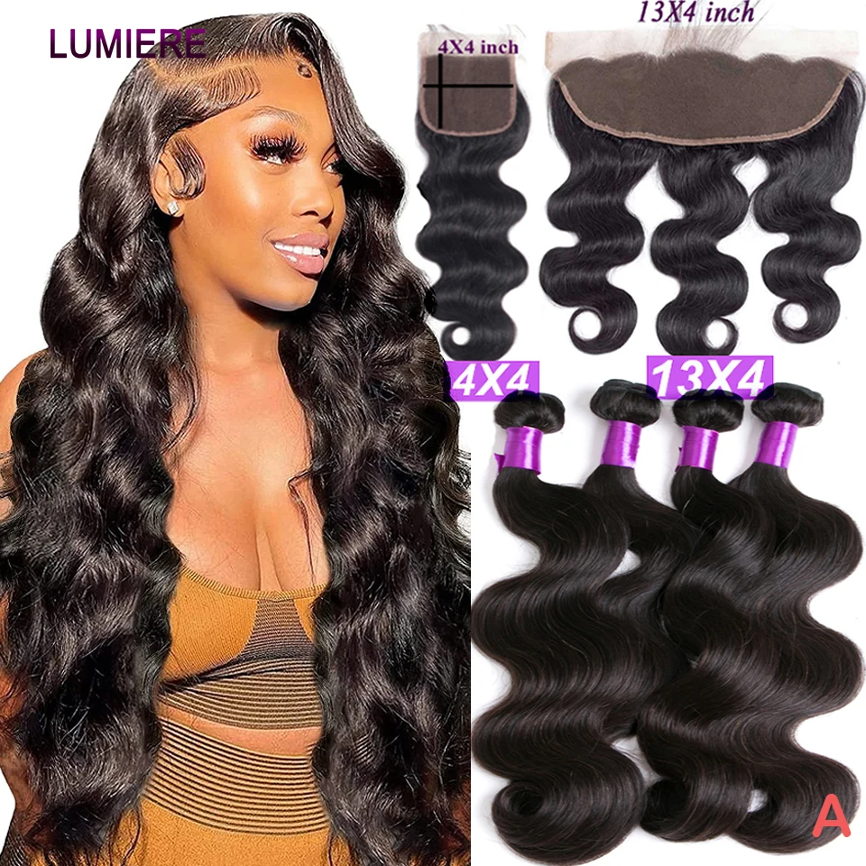 

Пучки человеческих волос объемной волны с фронтальной частью 13x4 HD 100% необработанные индийские волосы 4x4 с кружевной застежкой и пучком Наращивание человеческих волос