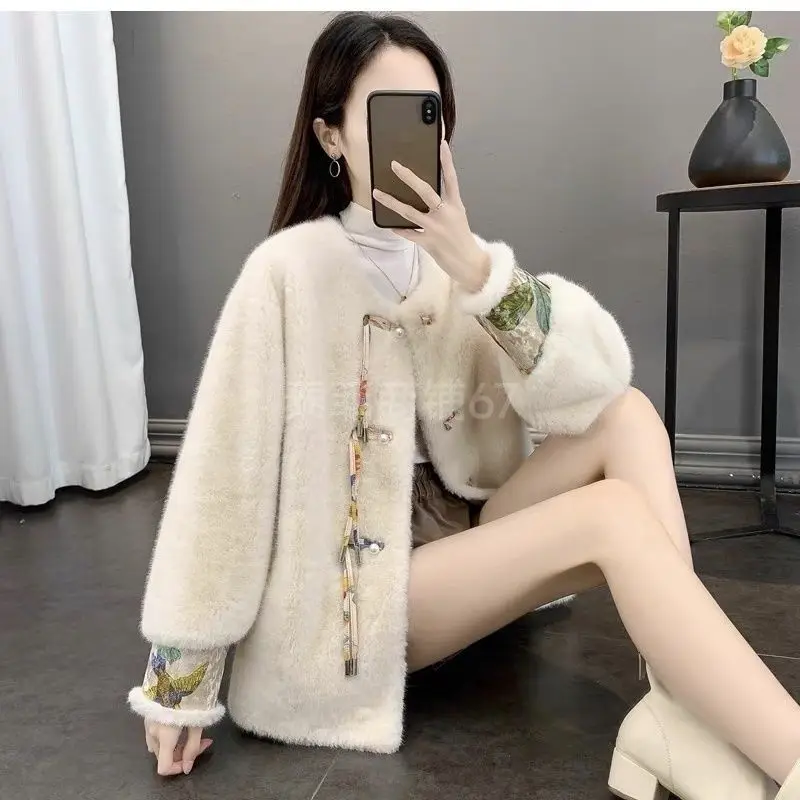 Luxury Brand Vintage Patchwork High-Quality Fur Coat Women's Winter Faux Fur Jacket Puffy Single-Breasted Warm Outerwear Clothes