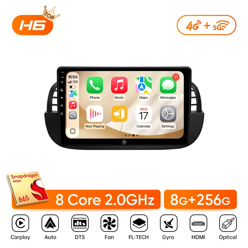 Ainavi 9'' Android 13 autoradio voor Fiat 500 met GPS-navigatie, stuurbediening, multimedia, Carplay en Auto BT