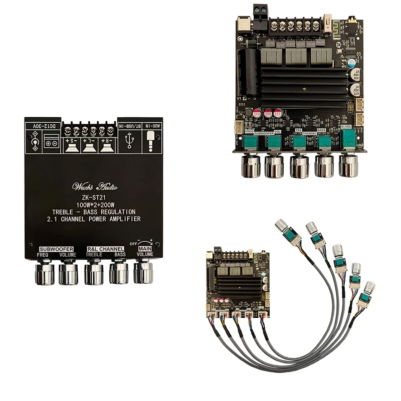 

ZK-ST21 Bluetooth Digital Amplifier Board 2.1 Channel 100Wx2+200W Subwoofer Chip TPA3221 Hifi Stereo Amplifier Board