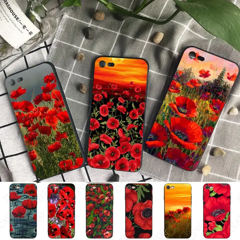 hot Red Poppies flowers phone cover for iPhone 15Pro 16pro 13PRO max 7 8 XR 14plus 11pro 12pro max 13mini SE 2020 case coque