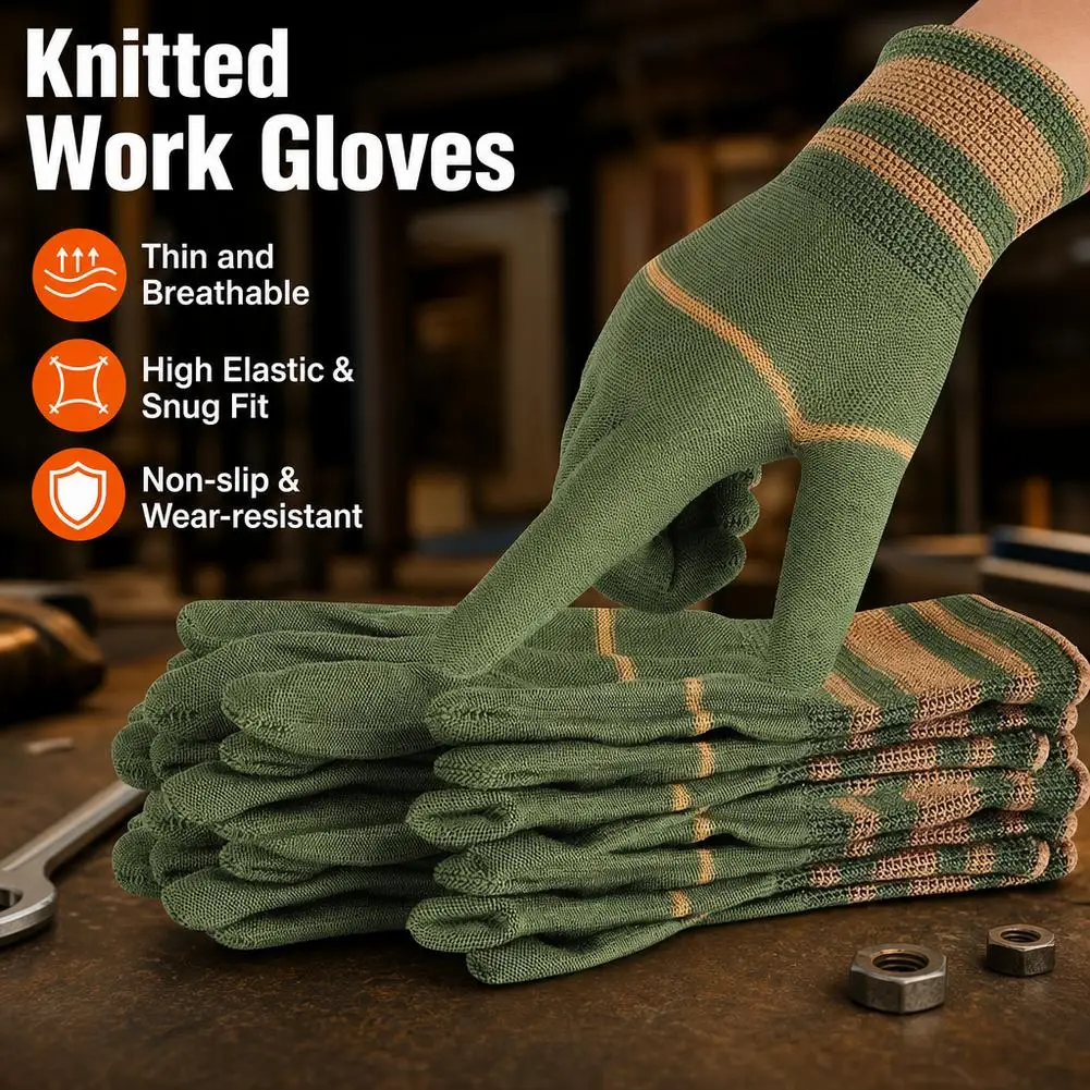 Nylon 10x Pairs of Knitted Gloves Gardening Gloves Protection Glove Breathable Garden Gloves  for Women/Men